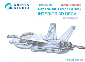 Quinta Studio QDS-32100 F/A-18F late / EA-18G 3D-Printed &amp;amp; colored Interior on decal paper (Trumpeter) (Small version) 1/32