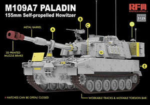 Rye Field Model 5129 M109A7 PALADIN 155 mm Self-Propelled Howitzer w/ Workable Tracks 1/35 – image 2