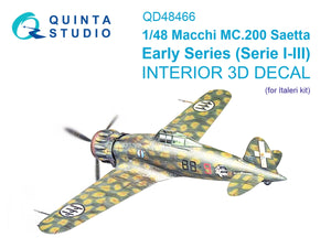 Quinta Studio QD48466 Macchi MC.200 Saetta (Early) 3D-Printed colored Interior on decal paper (Italeri) 1/48