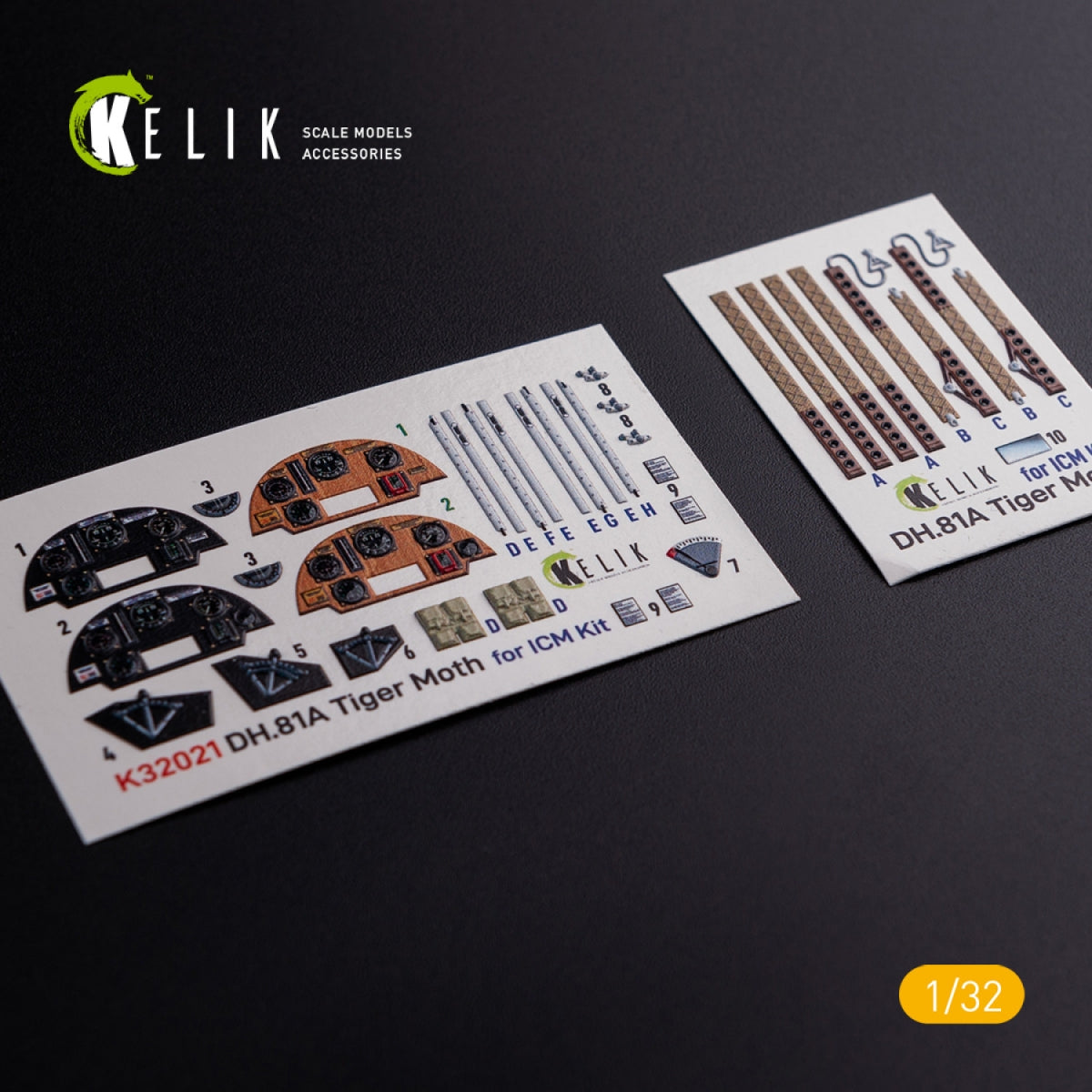 KELIK K32021 DH.81A Tiger Moth - Interior 3D Decal for ICM kit 1/32
