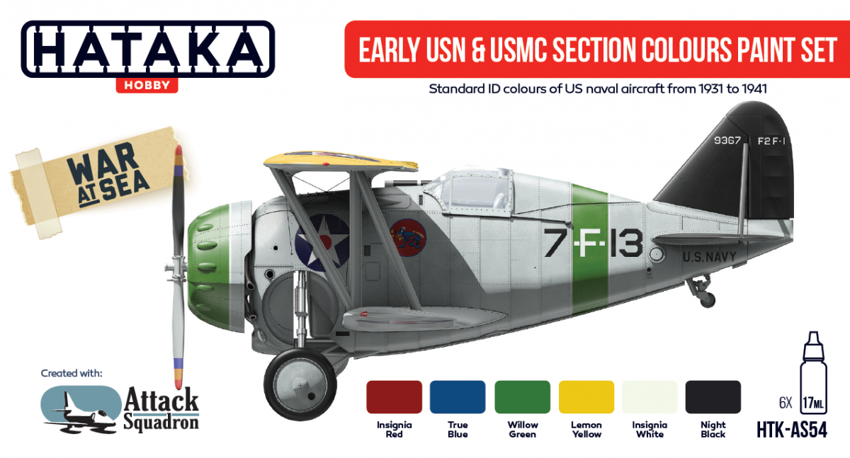 Hataka Hobby HTK-AS54 Ensemble de couleurs pour les premières sections USN et USMC (6 x 17 ml)