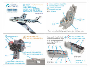 Quinta Studio QD+48531 F-86A Sabre 3D-Printed &amp;amp; coloured Interior on decal paper (Clear Prop) (with 3D-printed resin parts) 1/48 – immagine 3