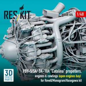 RESKIT RSU48-0484 PBY-5/5A/ OA-10A "Catalina" propellers, engines &amp; cowlings (open engines bay) for Revell/Monogram/Hasegawa kit (3D Printed) 1/48