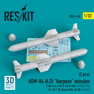 RESKIT RS32-0416 AGM-84 (A,D) &amp;quot;HARPOON&amp;quot; MISSILES (2 PCS) (3D PRINTED) 1/32