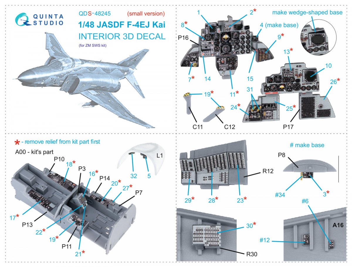 Quinta Studio QDS-48245 F-4EJ Kai 3D-Printed &amp;amp; colored Interior on decal paper (ZM SWS) (Small version) 1/48 – image 2