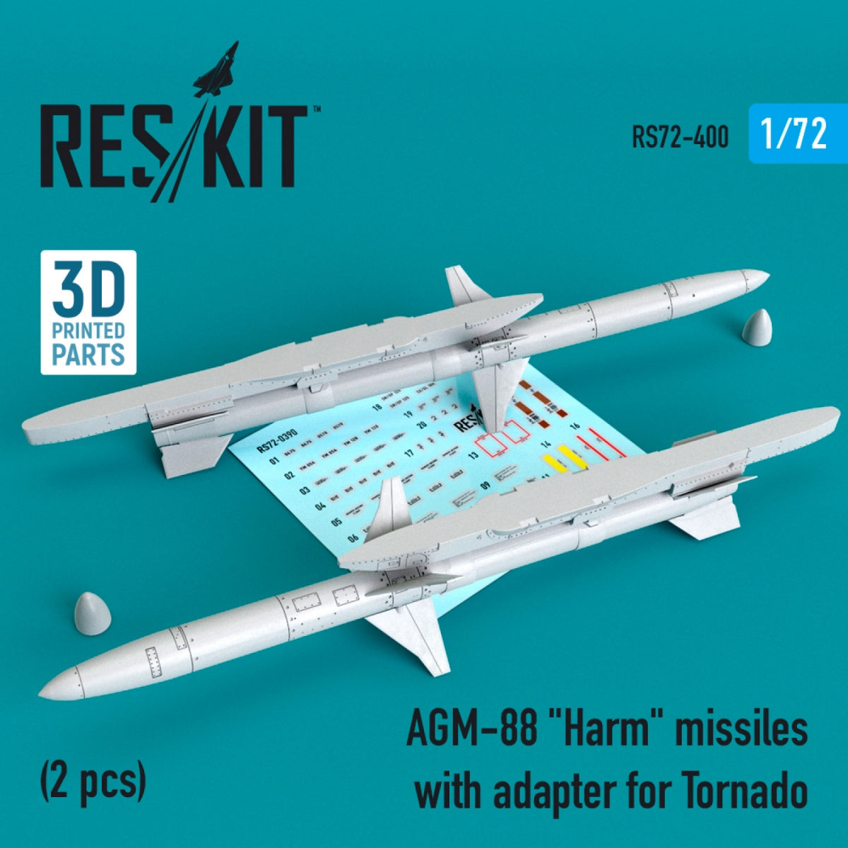 RESKIT RS72-0400 MISSILES AGM-88 « HARM » AVEC ADAPTATEUR POUR TORNADO (2 PIÈCES) 1/72