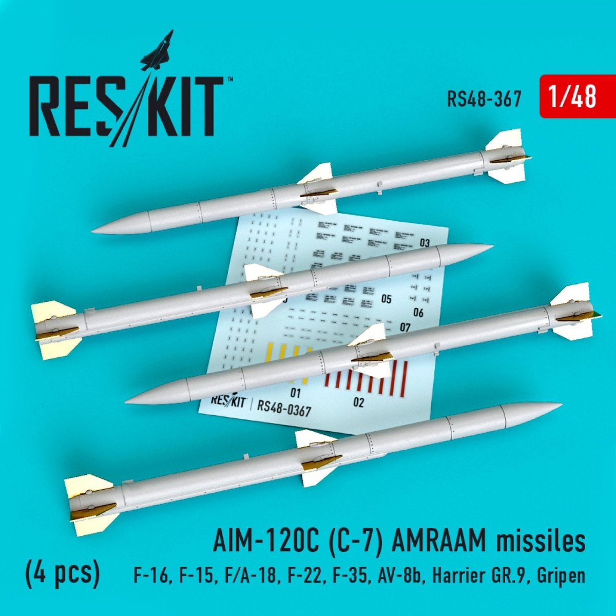 RESKIT RS48-0367 AIM-120C (C-7) AMRAAM MISSILES (4 PCS) 1/48