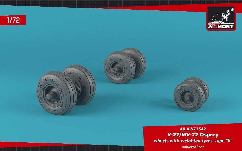 Armory Models AW72342 V-22/MV-22 Osprey wheels w/ weighted tires type “b” 1/72 – Bild 2