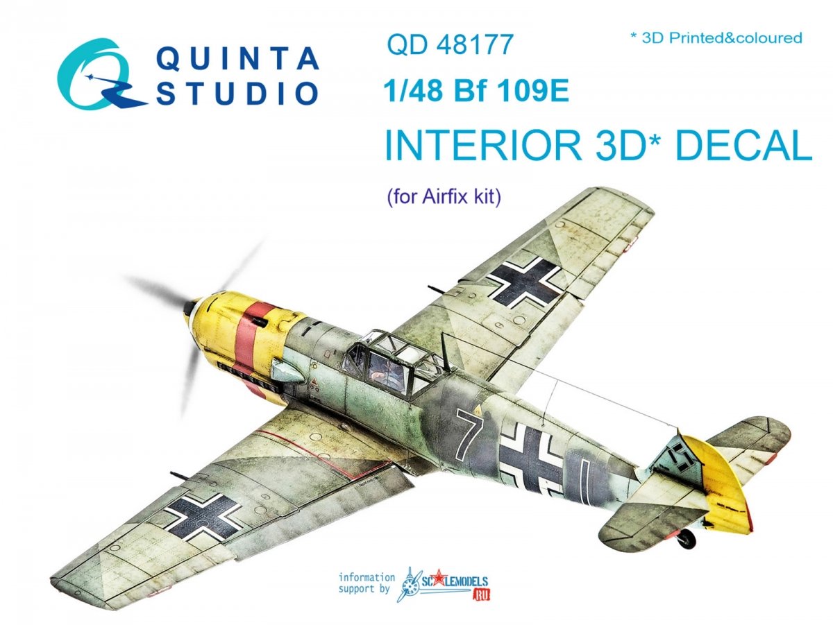 Quinta Studio QD48177 Bf 109E 3D-Printed &amp;amp; coloured Interior on decal paper (for Airfix kit) 1/48