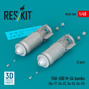 RESKIT RS48-0568 FAB-500 M-54 bombs (2 pcs) (Su-17, Su-22, Su-24, Su-25) (3D Printed) 1/48