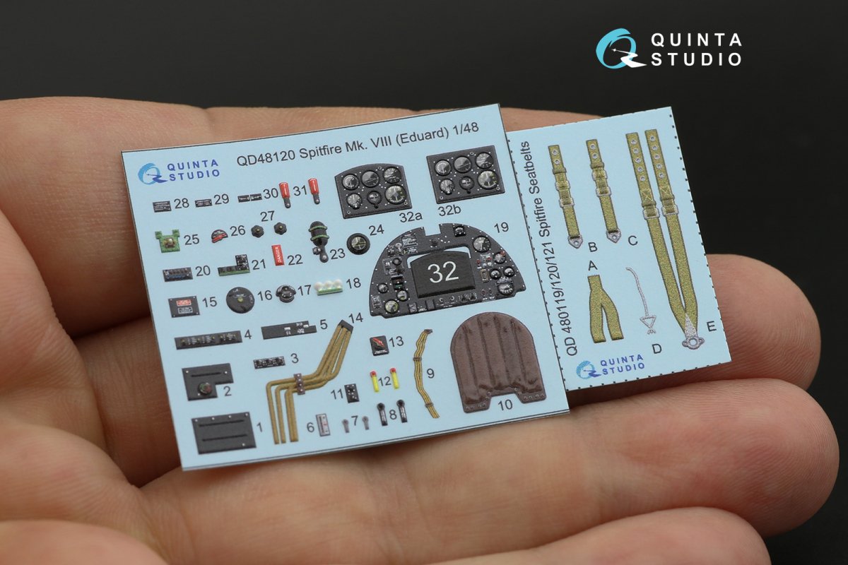 Quinta Studio QD48120 Spitfire Mk.VIII 3D-Printed &amp;amp; coloured Interior on decal paper (Eduard) 1/48 – immagine 2