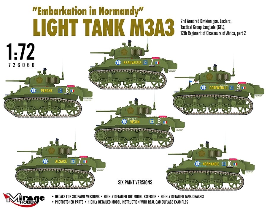 Mirage-Hobby 726066 &amp;quot;Le Débarquement de Normandie&amp;quot; Light Tank M3A3. 2nd ADgen. Leclerc,GTL,12th Regiment of Chasseurs of Africa, part 2 1/72 – Bild 2