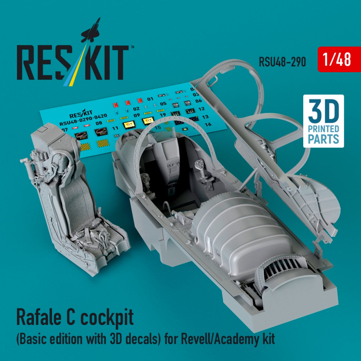 RESKIT RSU48-0290 Rafale C cockpit (Basic edition with 3D decals) for Revell/Academy kit (3D printed) 1/48 – image 2