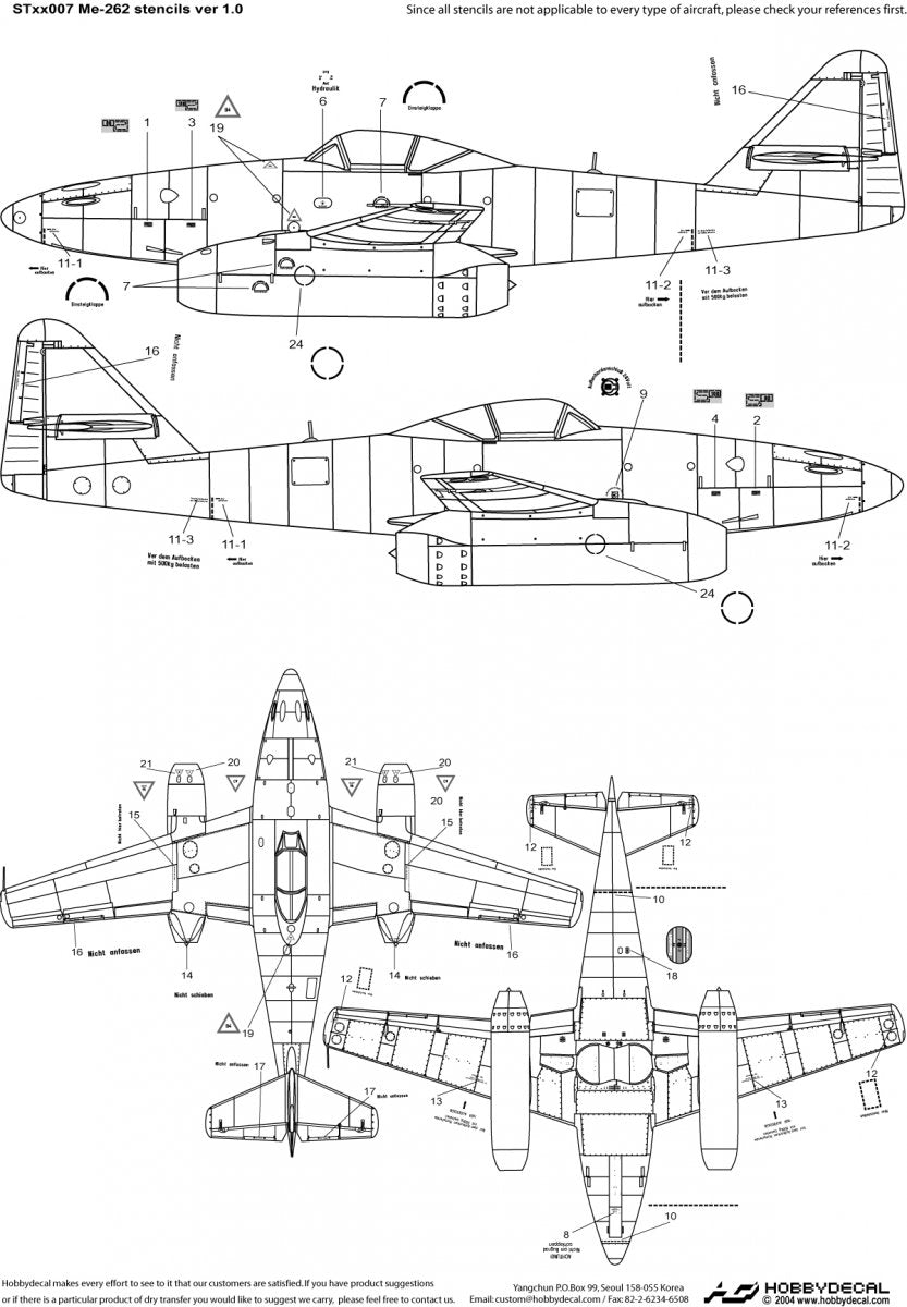 HobbyDecal ST48007V1 Me-262 Stencils ver 1 1/48 – zdjęcie 2