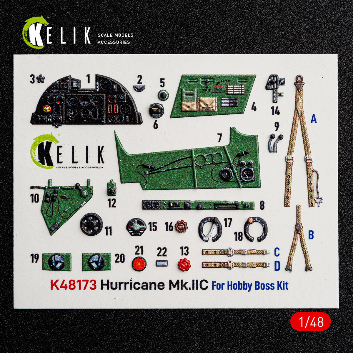 KELIK K48173 Hurricane Mk.IIC - interior 3D decals for HobbyBoss kit 1/48 – Bild 2