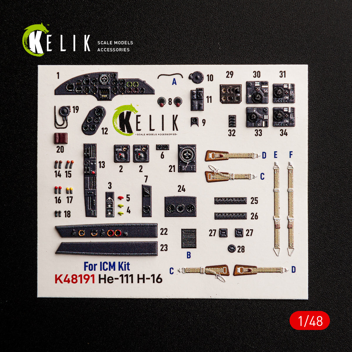 KELIK K48191 He-111 H-16 - interior 3D decals for ICM kit 1/48 – image 2