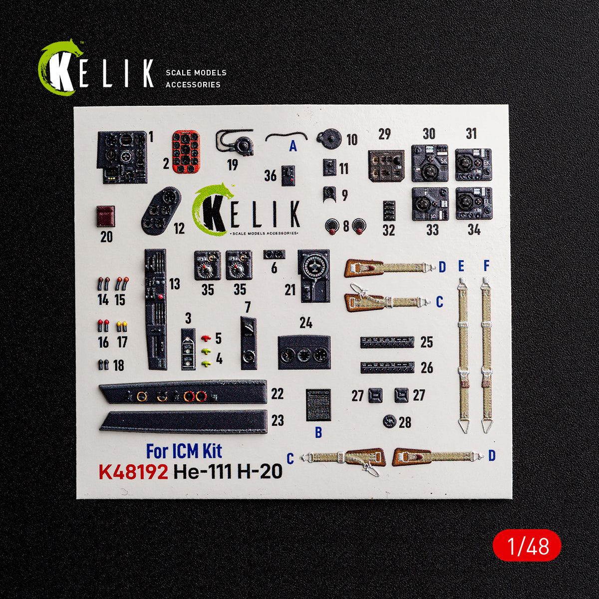 KELIK K48192 He-111 H-20 - interior 3D decals for ICM kit 1/48 – Bild 2