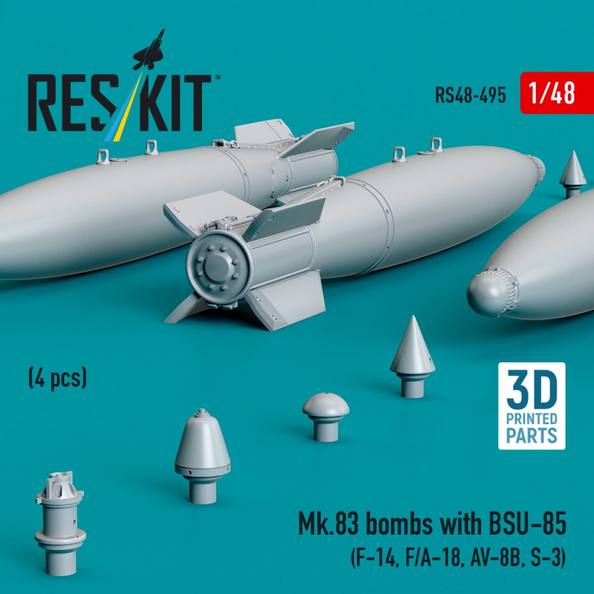 RESKIT RS48-0495 Mk.83 bombs with BSU-85 (4 pcs) (3D printed) 1/48 – zdjęcie 2