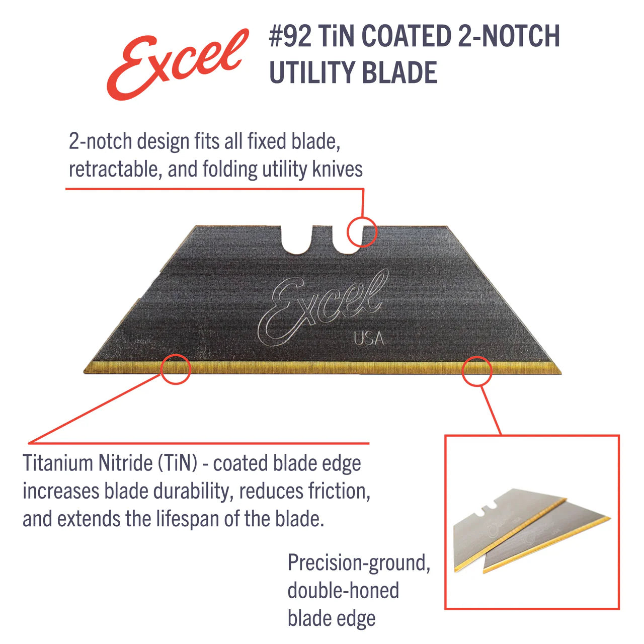 Excel Hobby Tools 20492 No.92 Two Notch Titanium Nitride Coated Utility Blade (5 pcs) – image 4