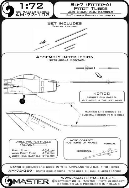 Master AM-72-103 Sukhoi Su-7 (Fitter-A) - Pilot Tubes and 30mm gun barrels 1/72 – Bild 6