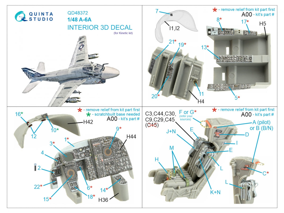 Quinta Studio QD48372 A-6A 3D-Printed &amp;amp; colored Interior on decal paper (Kinetic) 1/48 – image 2