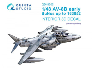 Quinta Studio QD48305 AV-8B Early 3D-Printed &amp;amp; coloured Interior on decal paper (Hasegawa) 1/48