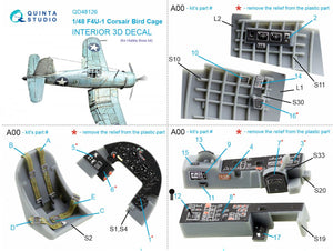 Quinta Studio QD48126 F4U-1 Corsair (Birdcage) 3D-Printed &amp;amp; coloured Interior on decal paper (Hobby Boss) 1/48 – Bild 8