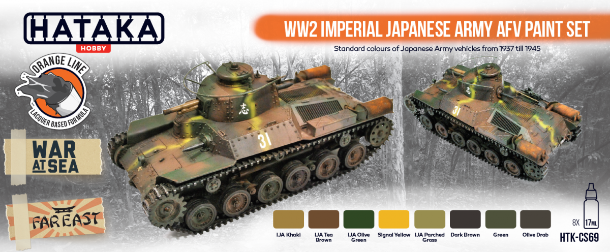 Hataka HTK-CS69 ORANGE LINE – WW2 Imperial Japanese Army AFV paint set (8x17ml) – imagen 2