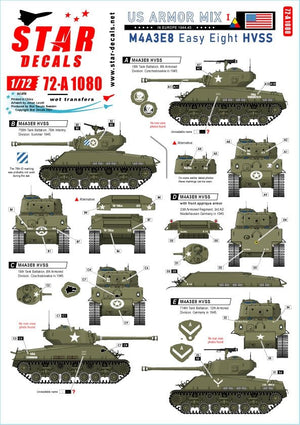 Star Decals 72-A1080 US Armor Mix # 1. US M4A3E8 &amp;#39;Easy Eight&amp;#39; tanks in NV Europe 1944-45 1/72
