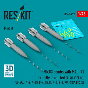 RESKIT RS48-0498 Mk.83 bombs with MAU-91 thermally protected (4 pcs) (3D printed) 1/48