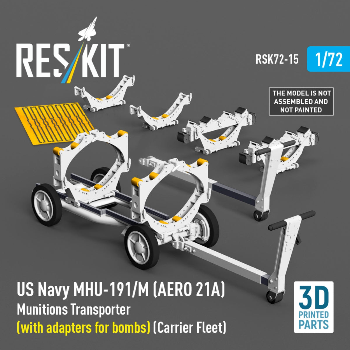 RESKIT RSK72-0015 US NAVY MHU-191/M (AERO 21A) Transporteur de munitions (avec adaptateurs pour bombes) (Porte-avions, C-130) (Maquette imprimée en 3D) 1/72 – image 2