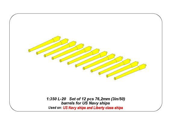 Aber 350L-20 Set of 12 pcs 76,2 mm (3in/50) barrels for US Navy ships 1/350 – zdjęcie 4