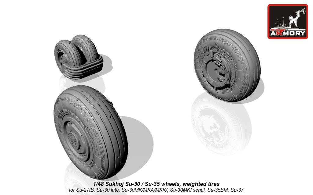 Armory Models AW48024 Roues Sukhoj Su-30 / Su-35, pneus lestés, garde-boue avant 1/48 – image 4