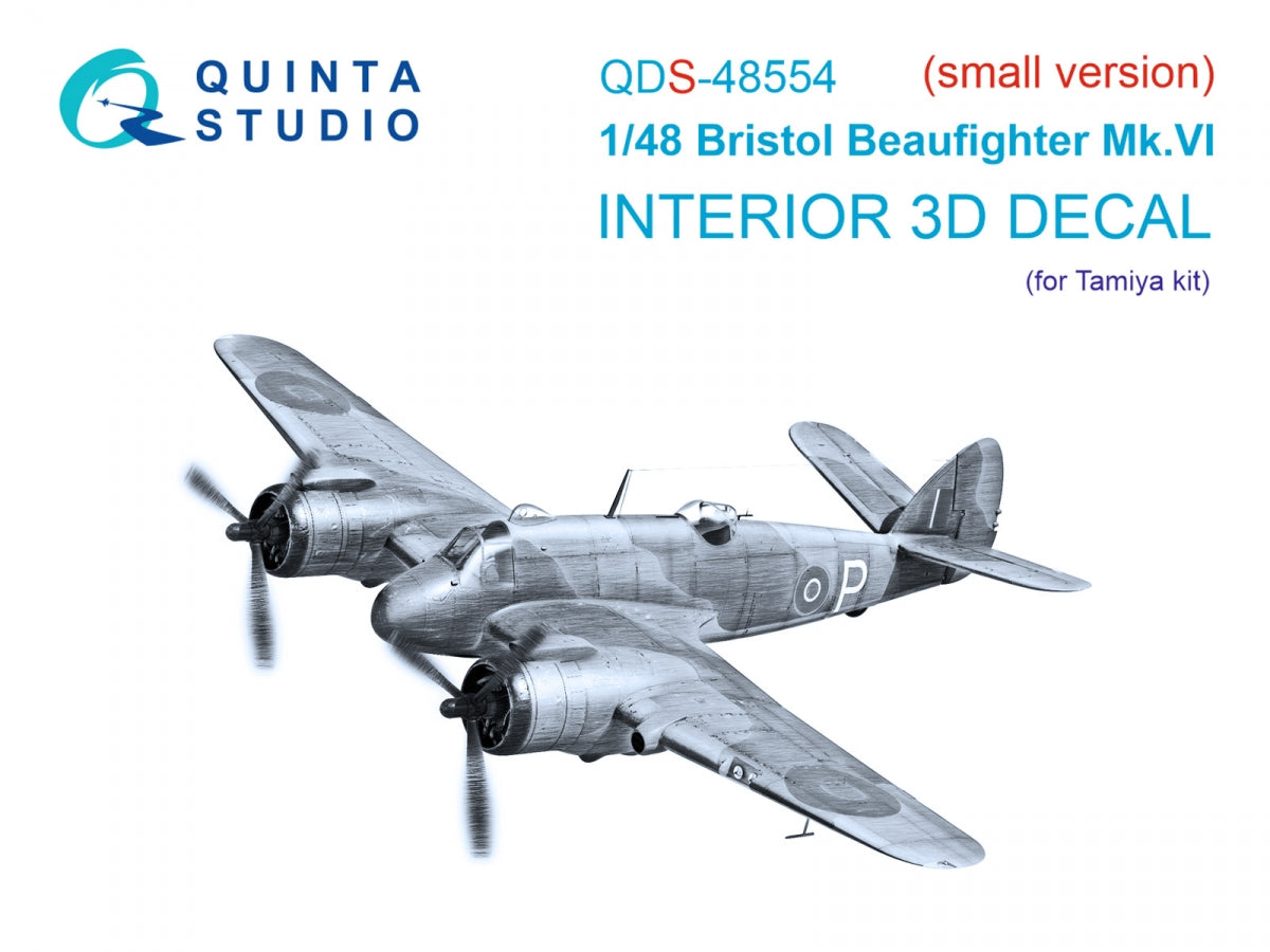 Quinta Studio QDS-48554 Bristol Beaufighter Mk.VI 3D-Printed &amp; colored Interior on decal paper (Tamiya) (small version) 1/48