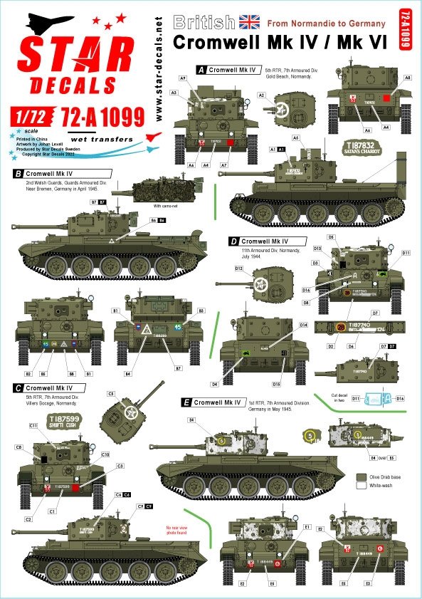 Star Decals 72-A1099 Cromwell Mk IV/VI britannique, de Normandie à Allemagne. Échelle 1/72 
