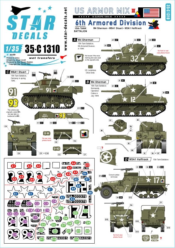 Star Decals 35-C1310 US Armored Mix #3 1/35
