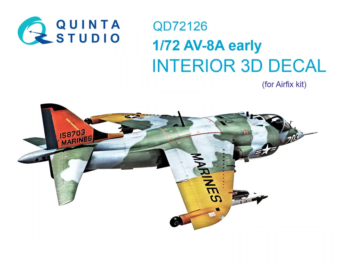 Quinta Studio QD72126 AV-8A early 3D-Printed colored Interior on decal paper (Airfix) 1/72