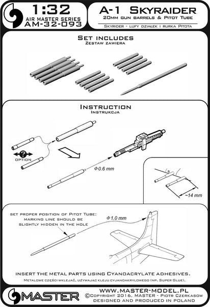 Master AM-32-093 A-1 Skyraider - 20mm cannon barrels and Pitot Tube 1/32 – Bild 4