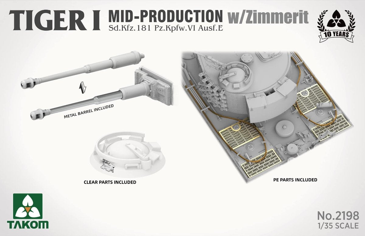 Takom 2198 Tiger I Mid-Production avec Zimmerit Sd.Kfz. 181 Pz.Kpfw. VIAusf. E 1/35 – image 4