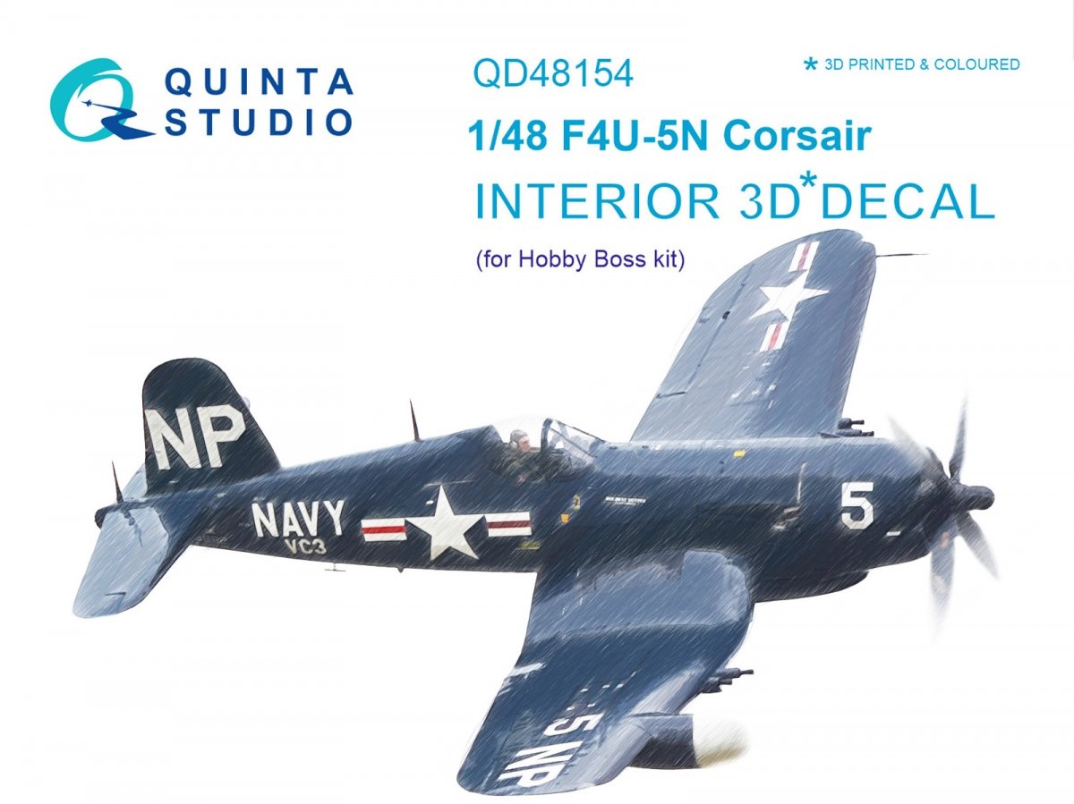 Intérieur imprimé en 3D et coloré sur papier décalcomanie Quinta Studio QD48154 F4U-5N (pour maquette Hobby Boss) 1/48