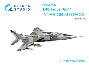Quinta Studio QD48605 Jaguar Gr.1 3D-Printed &amp;amp; colored Interior on decal paper (Airfix) 1/48