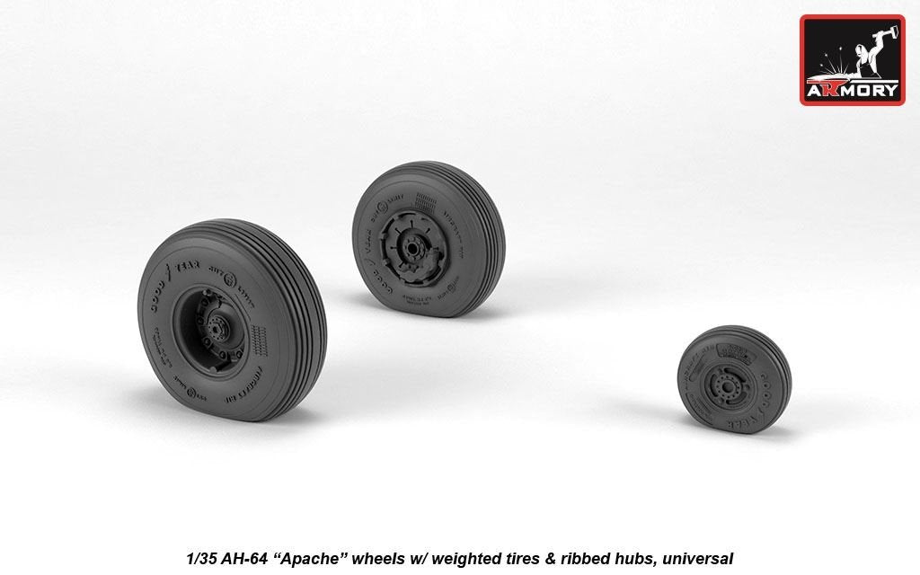 Armory Models AW35305 AH-64 Apache wheels w/ weighted tires, ribbed hubs 1/35 – Bild 3