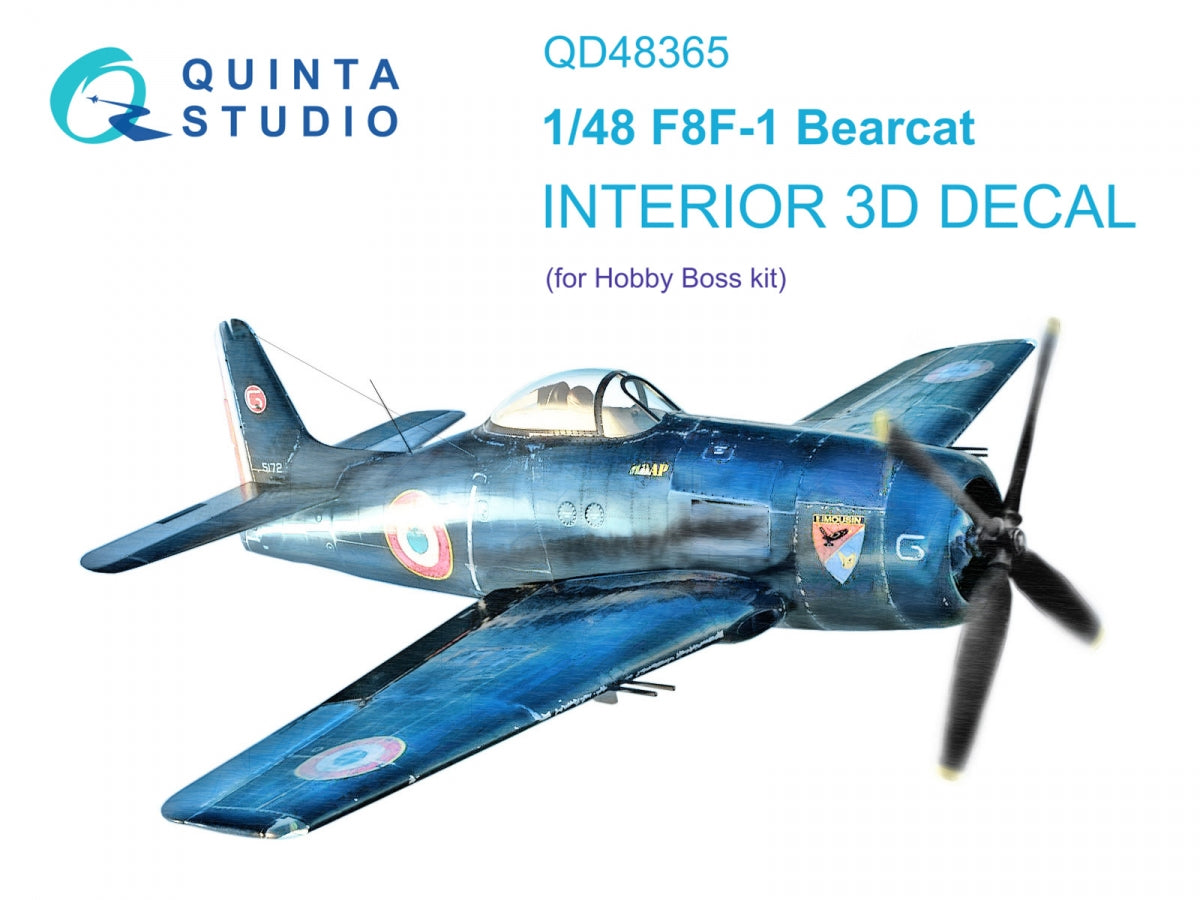 Quinta Studio QD48365 F8F-1 Bearcat 3D-Printed &amp;amp; colored Interior on decal paper (Hobby Boss) 1/48