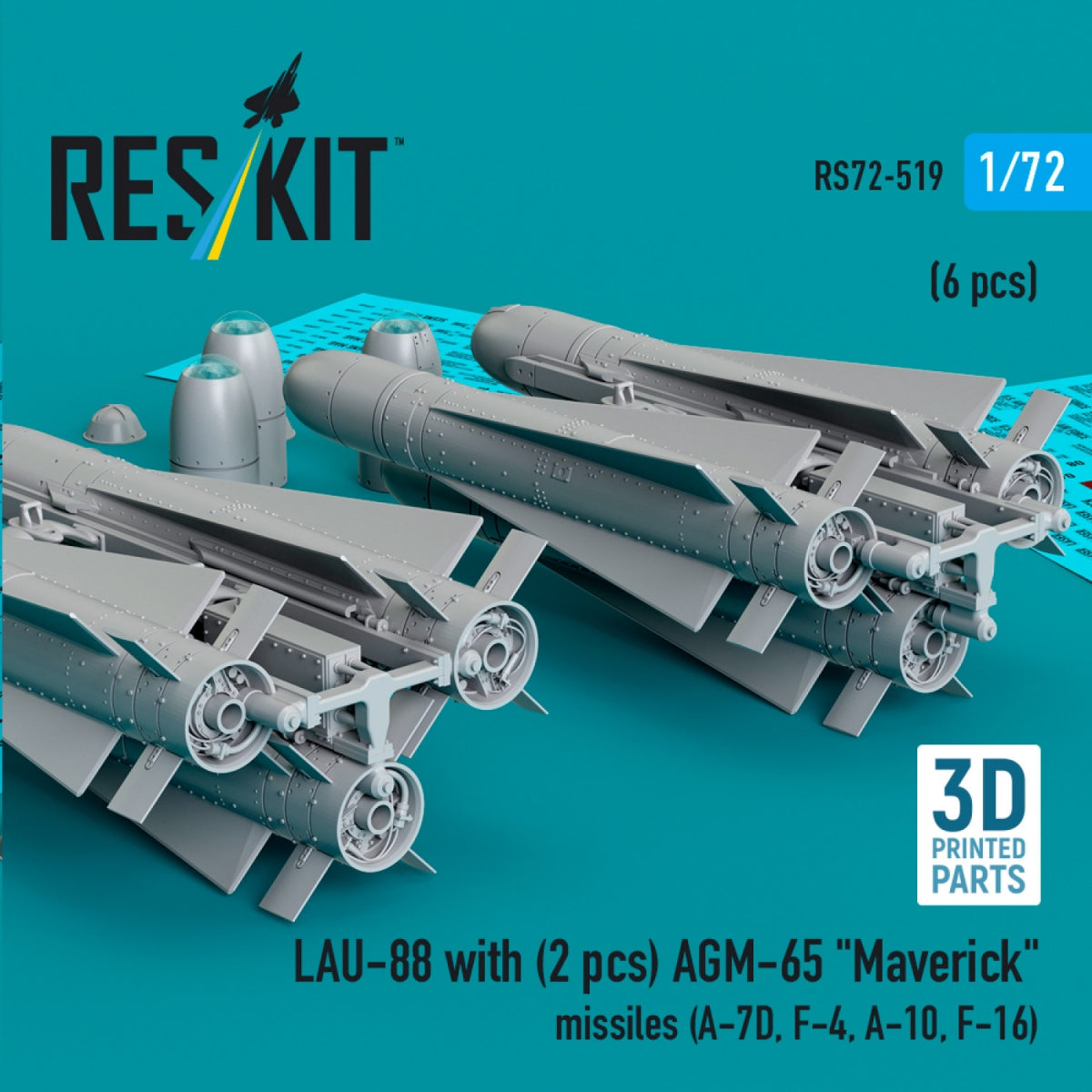 RESKIT RS72-0519 LAU-88 with (2 pcs) AGM-65 &amp;quot;Maverick&amp;quot; missiles (6 pcs) (3D Printed) 1/72 – image 2