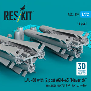 RESKIT RS72-0519 LAU-88 with (2 pcs) AGM-65 &amp;quot;Maverick&amp;quot; missiles (6 pcs) (3D Printed) 1/72 – image 2