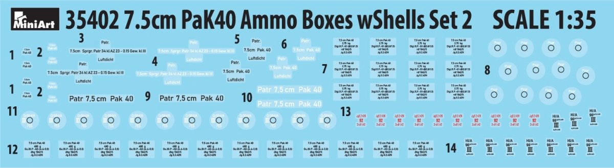 MiniArt 35402 7.5cm PaK40 AMMO BOXES WITH SHELLS SET 2 1/35 – immagine 2