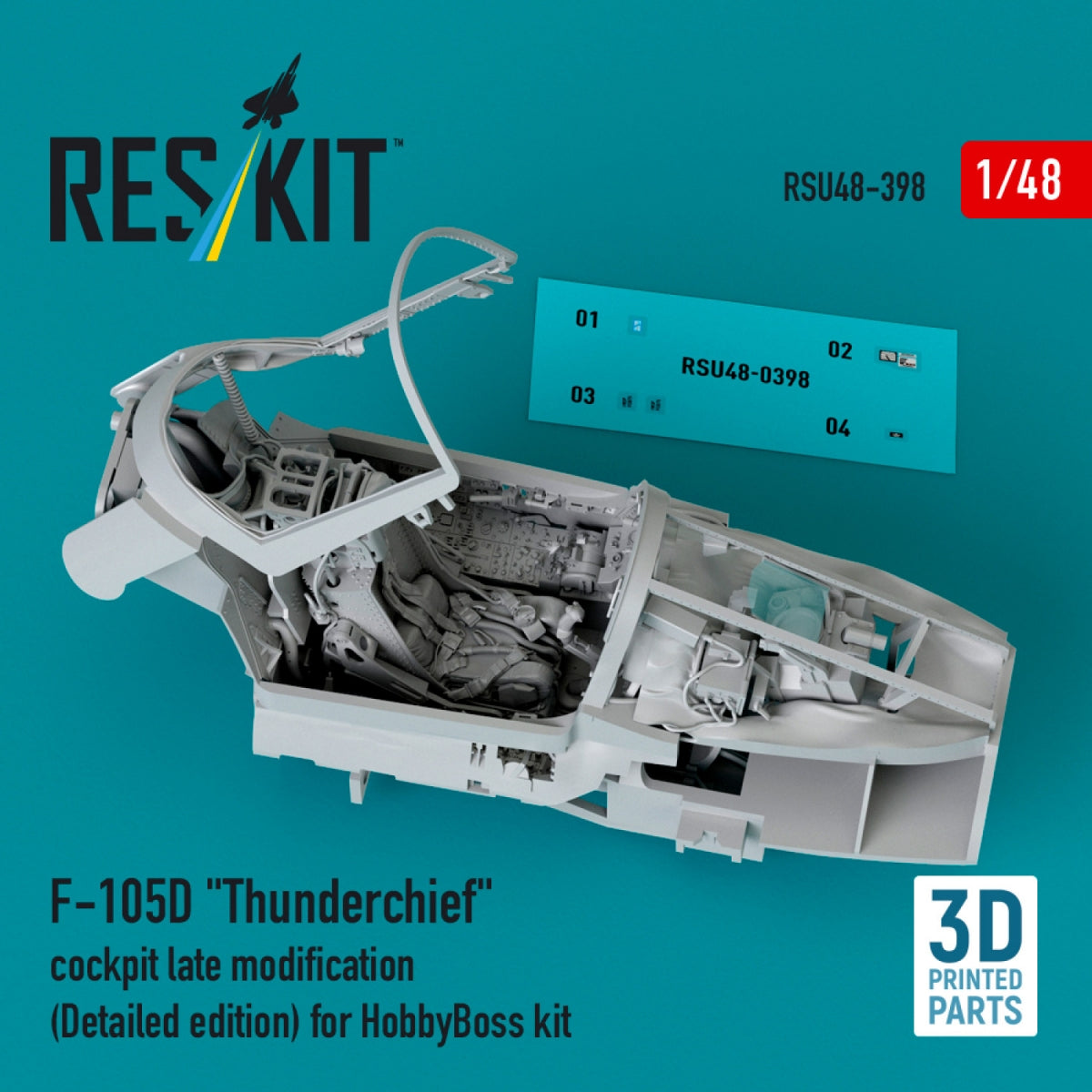 RESKIT RSU48-0398 F-105D "Thunderchief" cockpit late modification (Detailed edition) for HobbyBoss kit (3D Printed) 1/48
