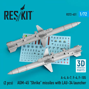 RESKIT RS72-0451 AGM-45 &amp;quot;SHRIKE&amp;quot; MISSILES WITH LAU-34 LAUNCHER (2 PCS) (3D PRINTED) 1/72
