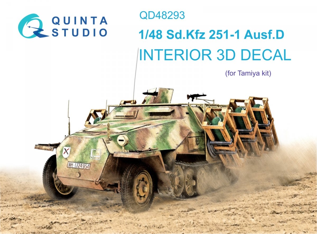 Quinta Studio QD48293 Sd.Kfz 251/1 Ausf.D 3D-Printed &amp; colored Interior on decal paper (Tamiya) 1/48