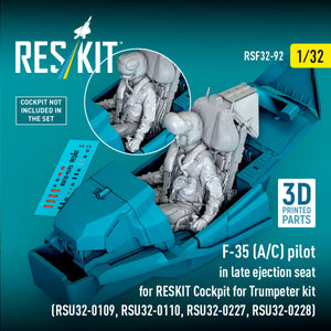 RESKIT RSF32-0092 F-35 (A/C) pilot in late ejection seat for RESKIT Cockpit for Trumpeter kit (RSU32-0109, RSU32-0110, RSU32-0227, RSU32-0228) (3D Printed) 1/32